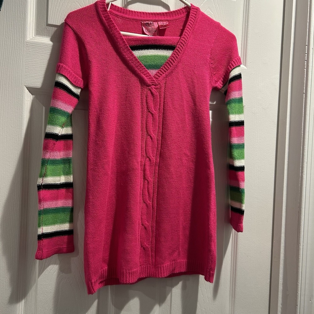 Y2K Derek Heart Girls Hot Pink Sweater Dress Size 10/12 Medium